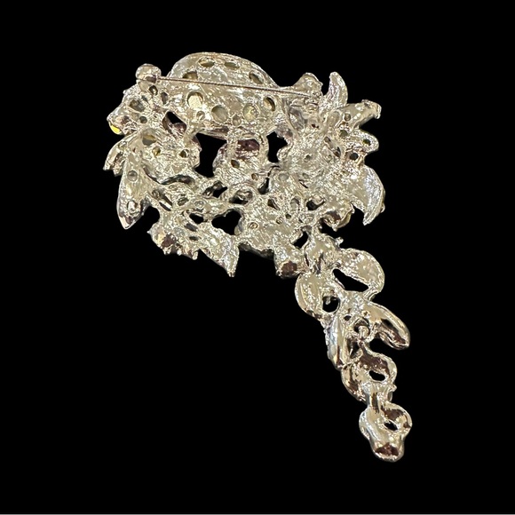 Oversized Floral Brooch Pink Flower Rhinestone - Picture 2 of 2